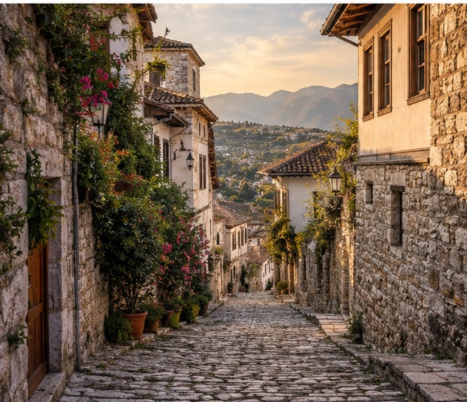 Callejuelas empedradas y casas de piedra de Gjirokastër