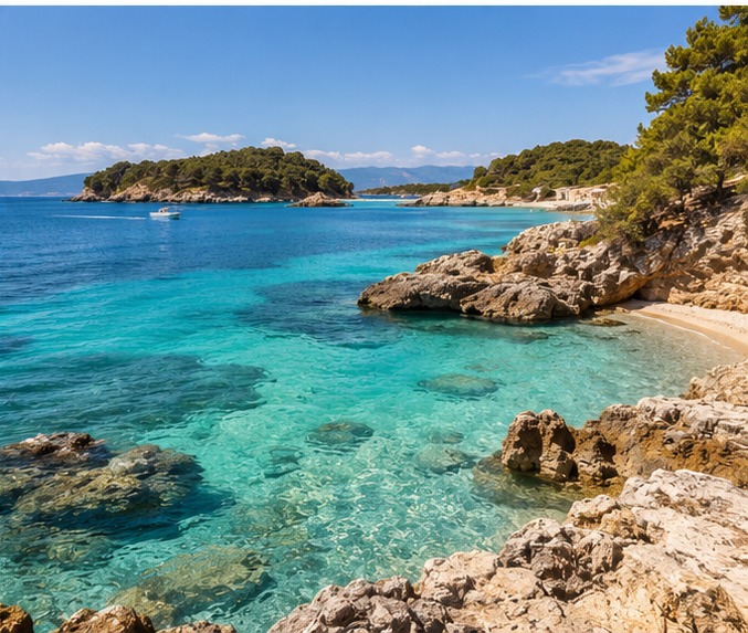 Islotes y calas turquesa de la Riviera Albanesa cerca de Ksamil