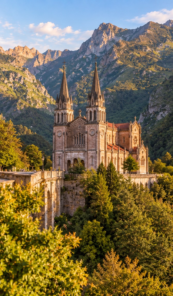 Basílica de Covadonga entre los Picos de Europa