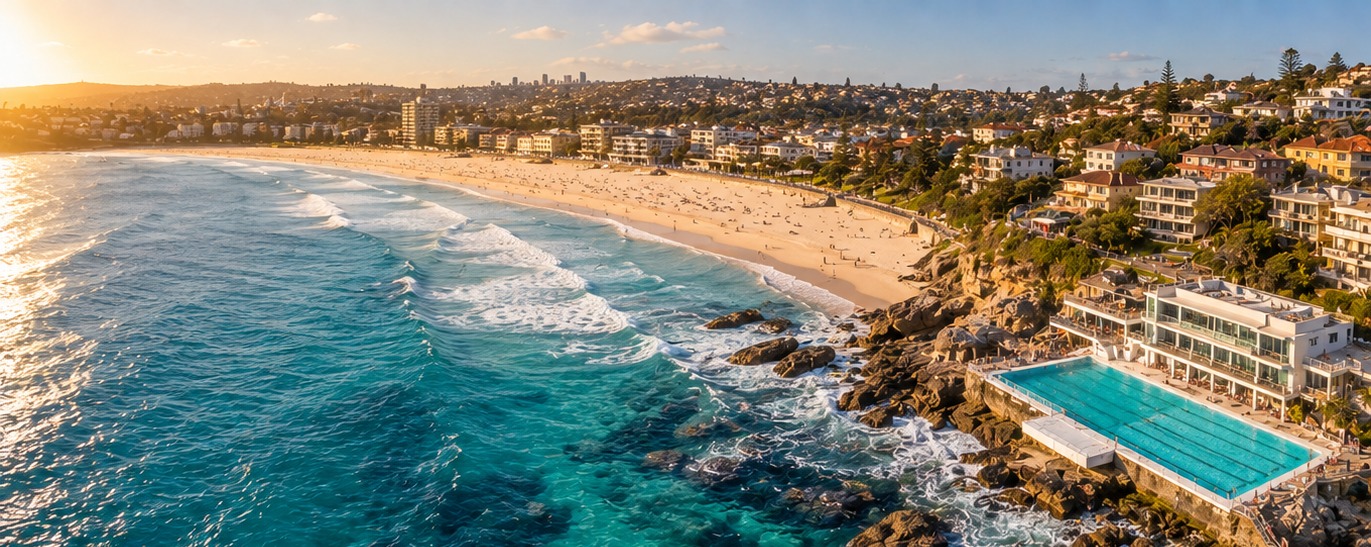 Vista aérea de Bondi Beach y la piscina de Icebergs
