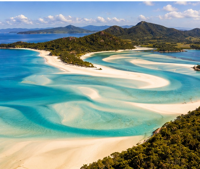 Arena blanca y aguas turquesa de Whitehaven Beach, Whitsundays
