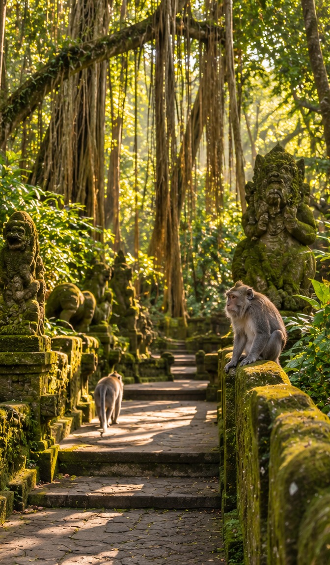 Sendero entre la vegetación del Bosque Sagrado de los Monos, Ubud