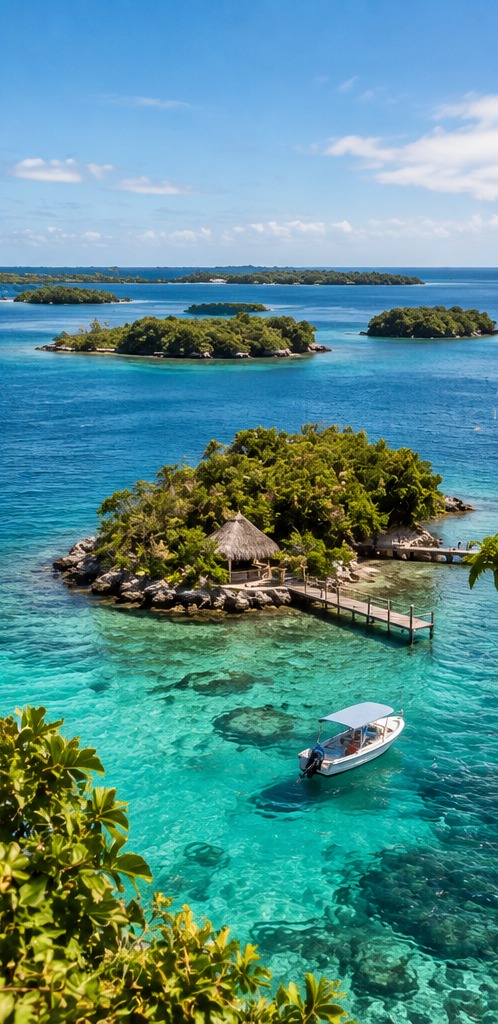Aguas turquesa e islotes del archipiélago de las Islas del Rosario