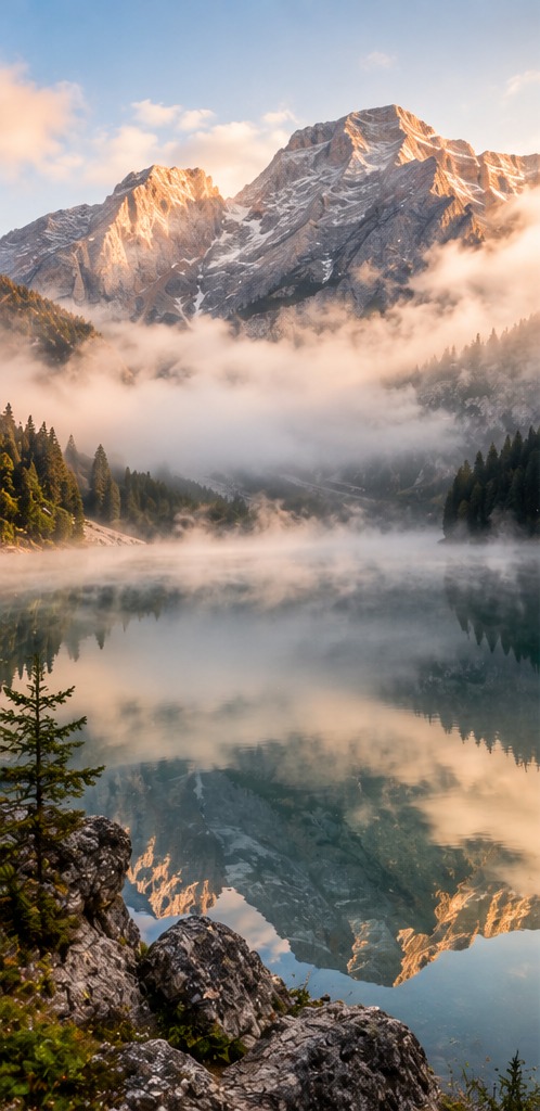 Niebla matutina sobre el Lago di Braies