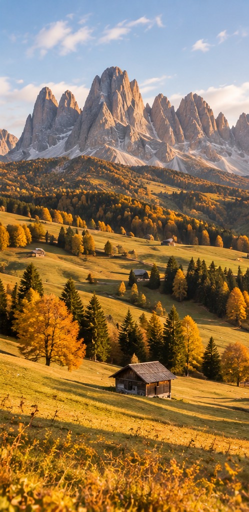 Praderas alpinas de Alpe di Siusi con follaje otoñal
