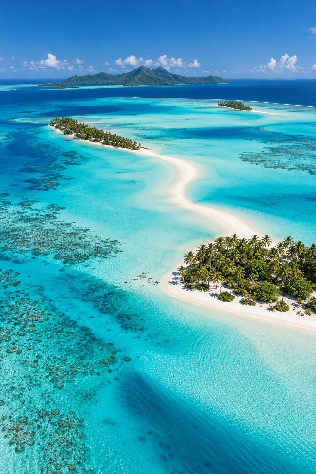 Vista por satélite del lagón triangular del atolón de Aitutaki