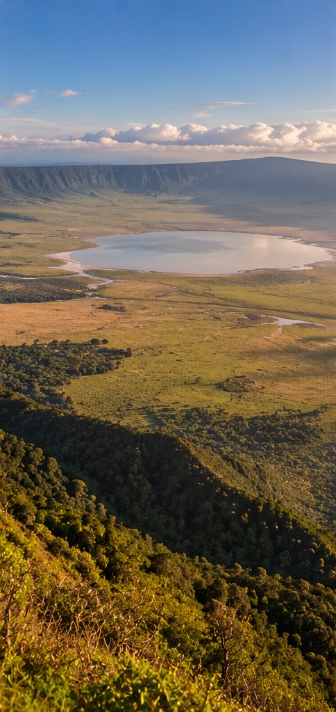 Vista aérea del cráter del Ngorongoro y su lago, Tanzania