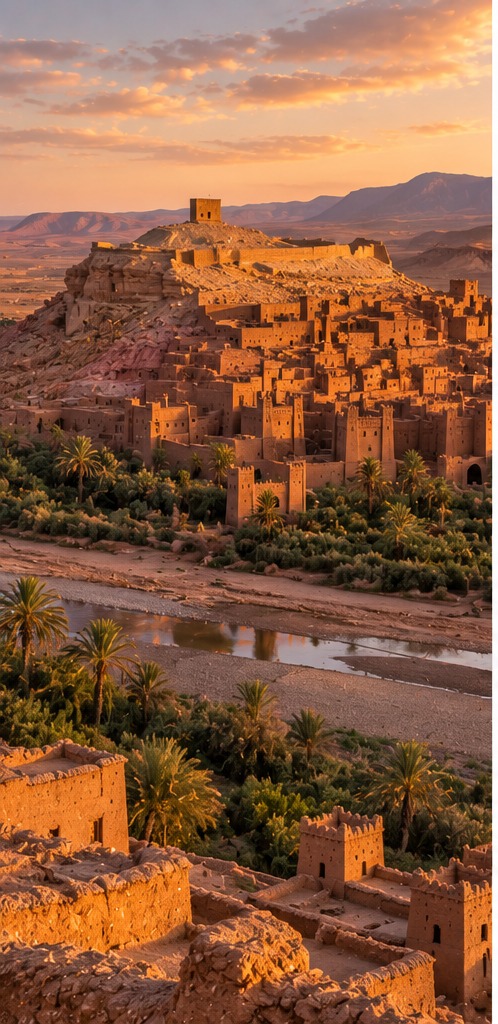 La kasbah de Aït Benhaddou vista desde lo alto, Marruecos