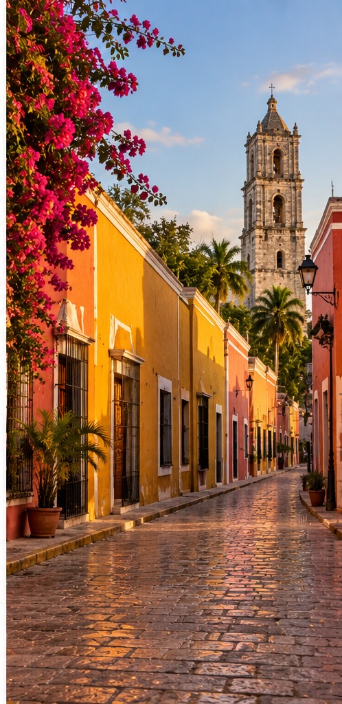 Calle colonial de colores en Valladolid, Yucatán