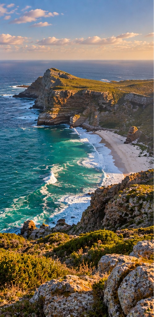 Acantilados y playa cerca del Cabo de Buena Esperanza