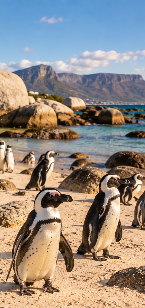Colonia de pingüinos africanos en Boulders Beach, Ciudad del Cabo