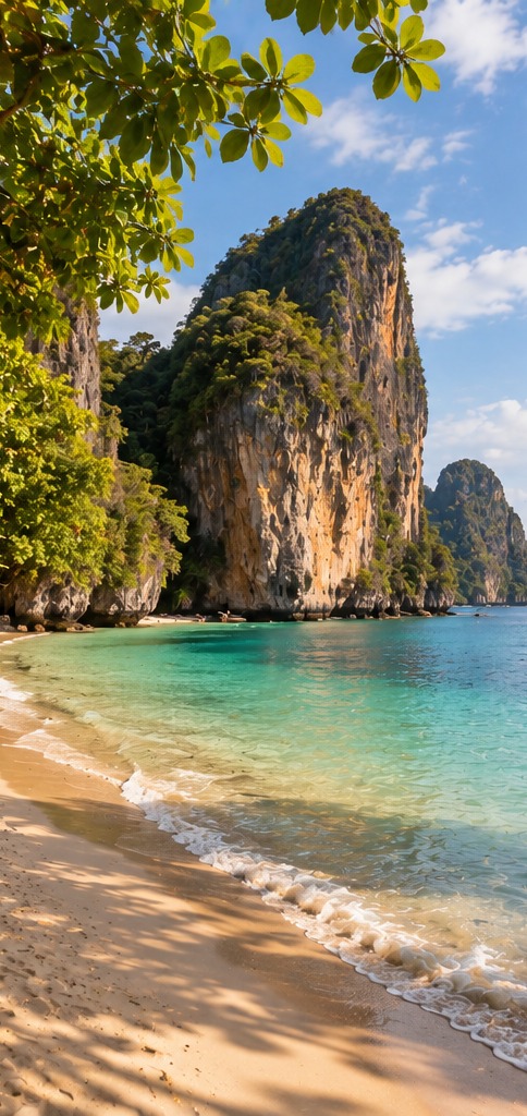 Playa de Railay entre acantilados de piedra caliza
