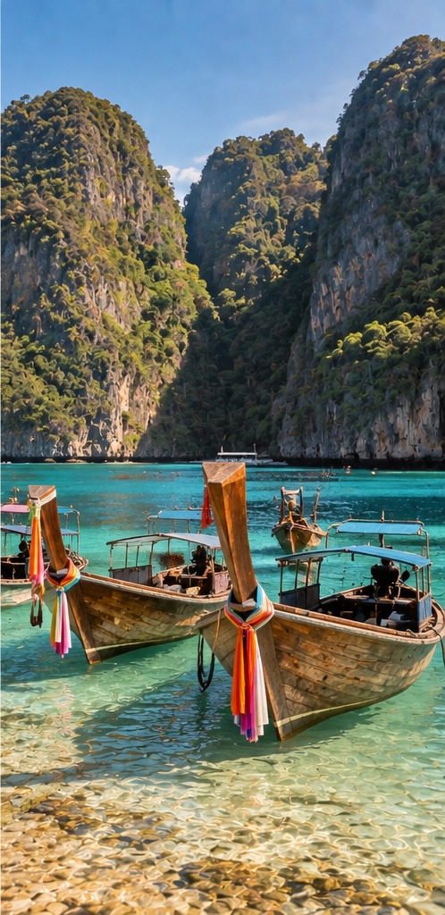 Barcos de cola larga en una bahía de las islas Phi Phi